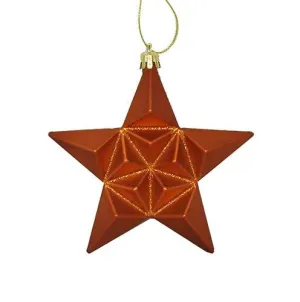 12ct Matte Burnt Orange Glittered Star Shatterproof Christmas Ornaments 5"