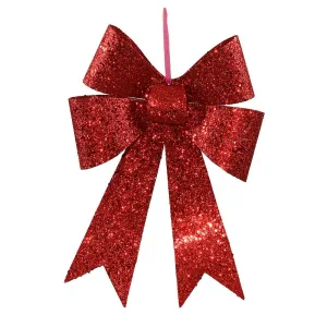 12" Red Sequin and Glitter Bow Christmas Ornament