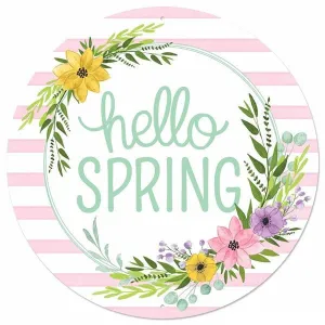 12" Round Metal Hello Spring Sign