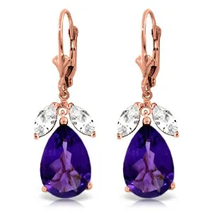 13 Carat 14K Solid Rose Gold Leverback Earrings Amethyst Rose Topaz