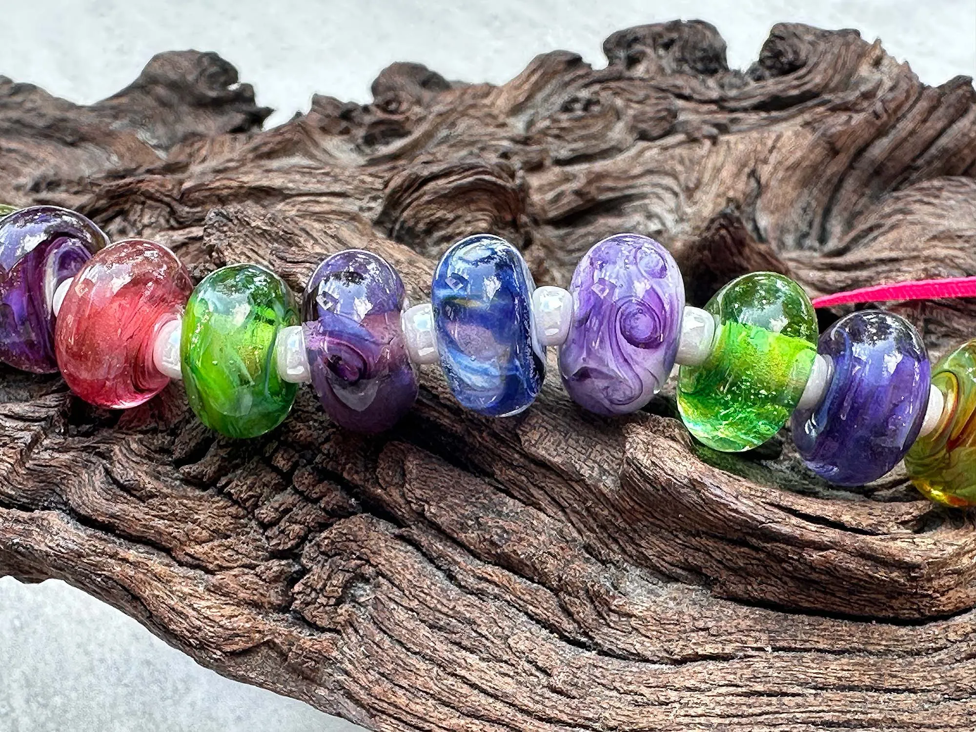 13 Colorful Swirls Lampwork Beads Set SRA