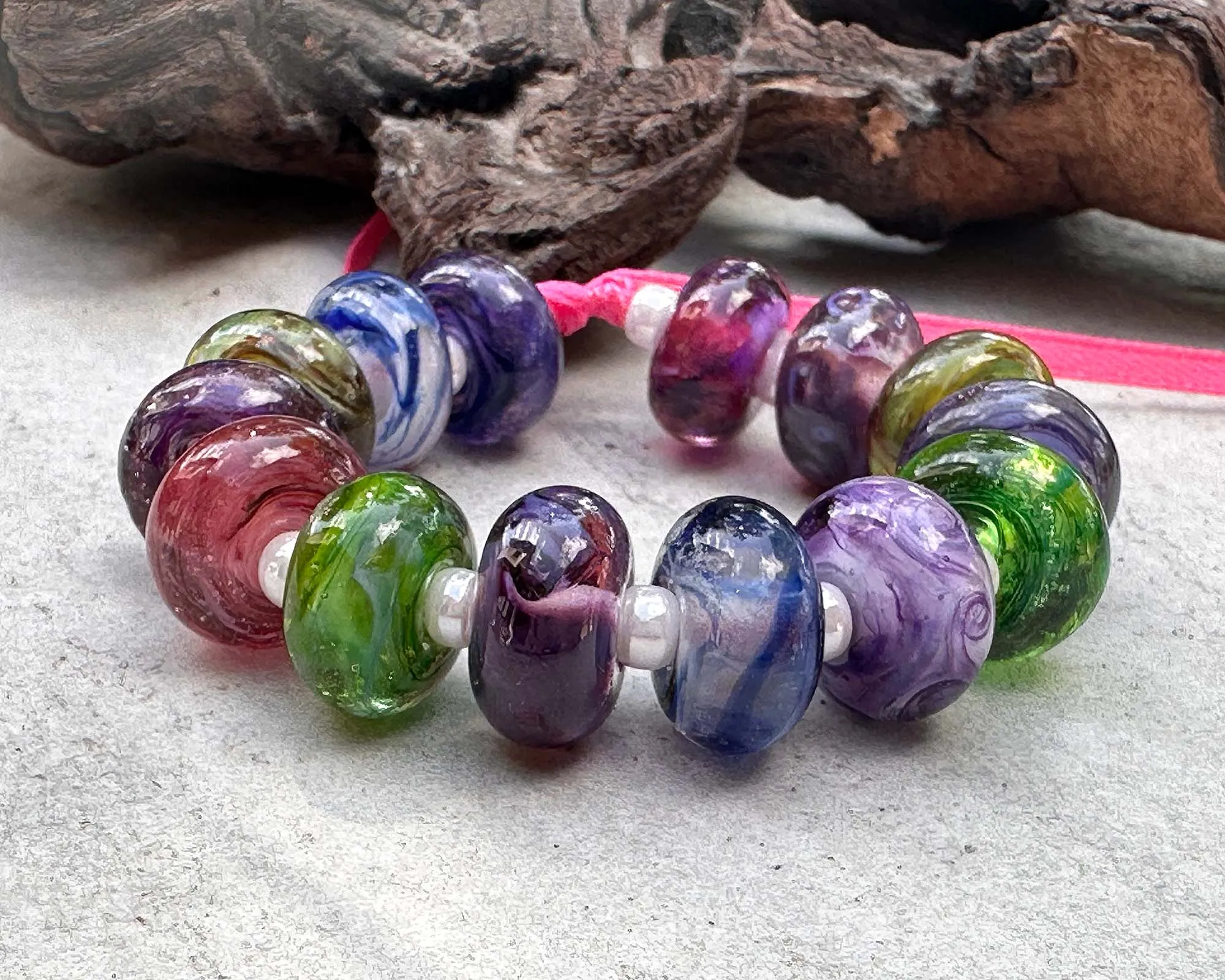 13 Colorful Swirls Lampwork Beads Set SRA