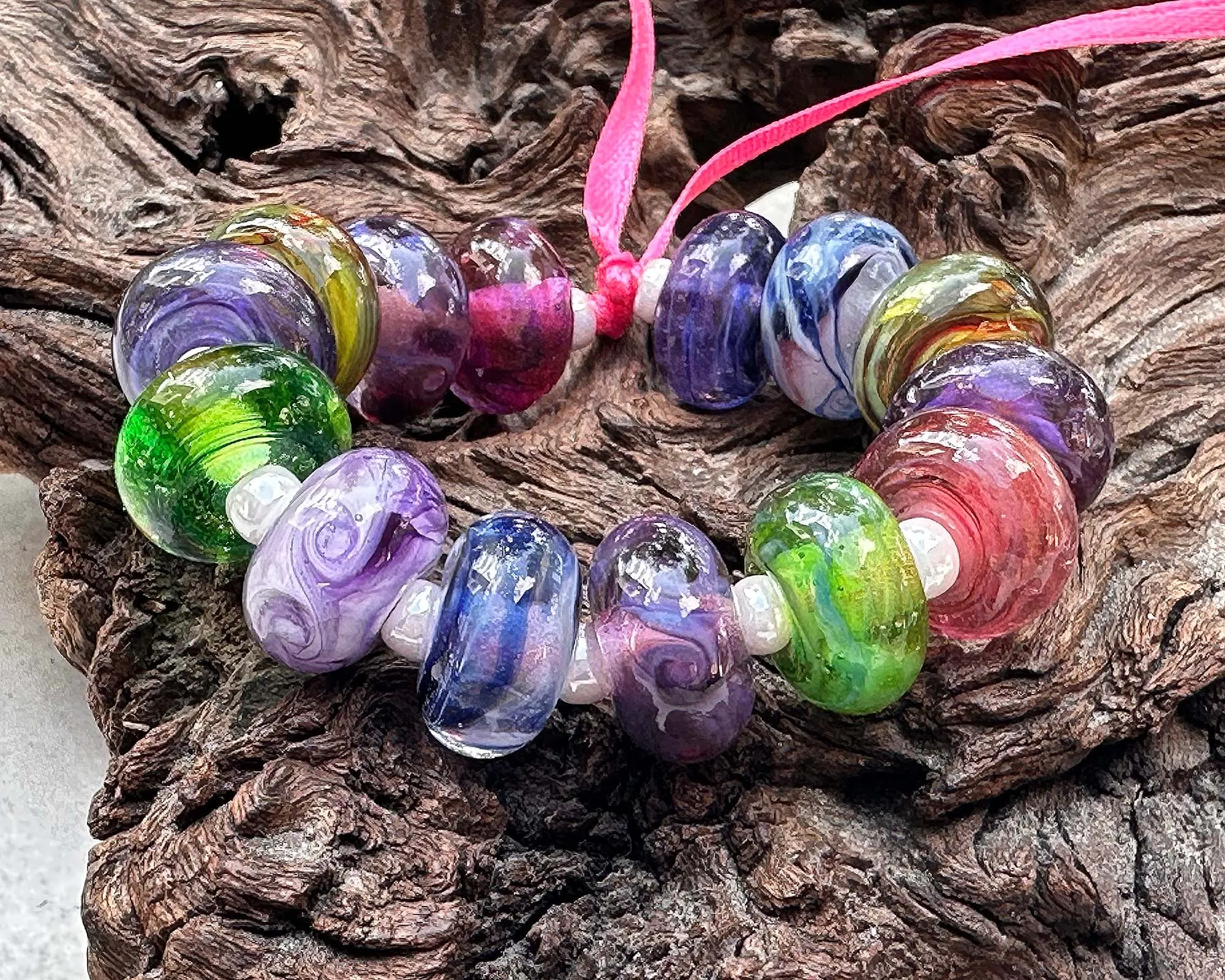 13 Colorful Swirls Lampwork Beads Set SRA