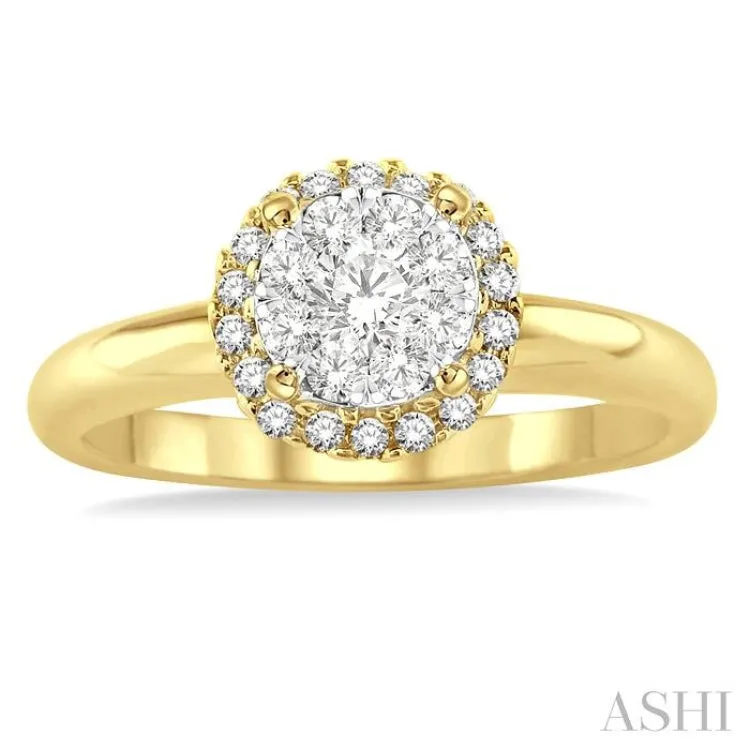 1/3 Ctw Lovebright Round Cut Diamond Engagement Ring in 14K Yellow and White gold