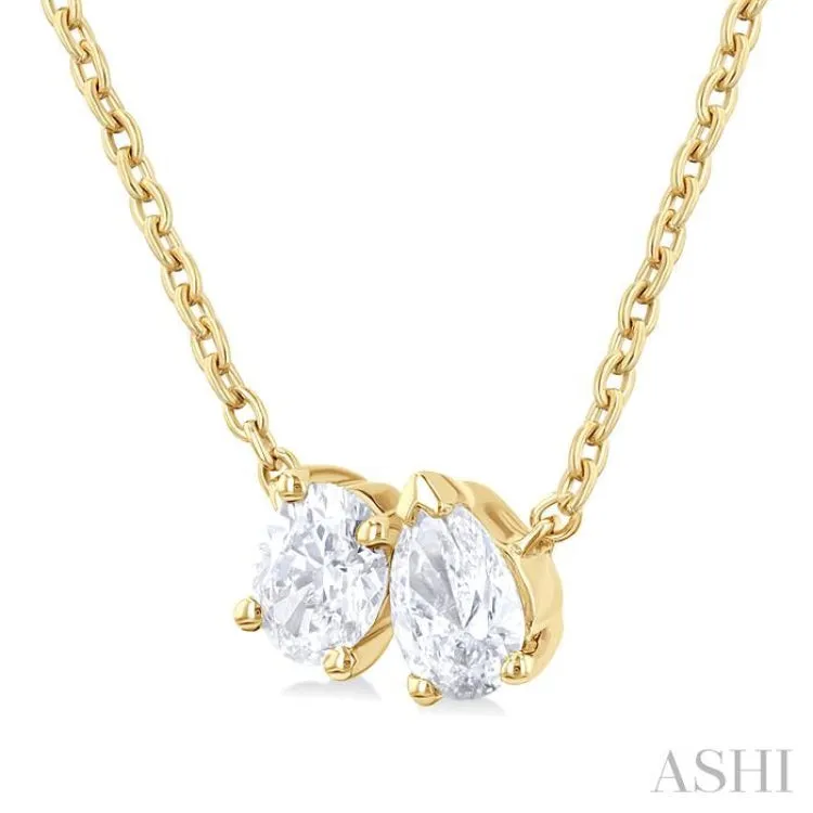 1/3 ctw Toi Et Moi Oval and Pear Cut Diamond Necklace in 14K Yellow Gold