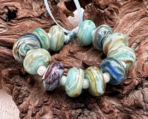 13 Turquoise Shimmer Lampwork Beads Set SRA