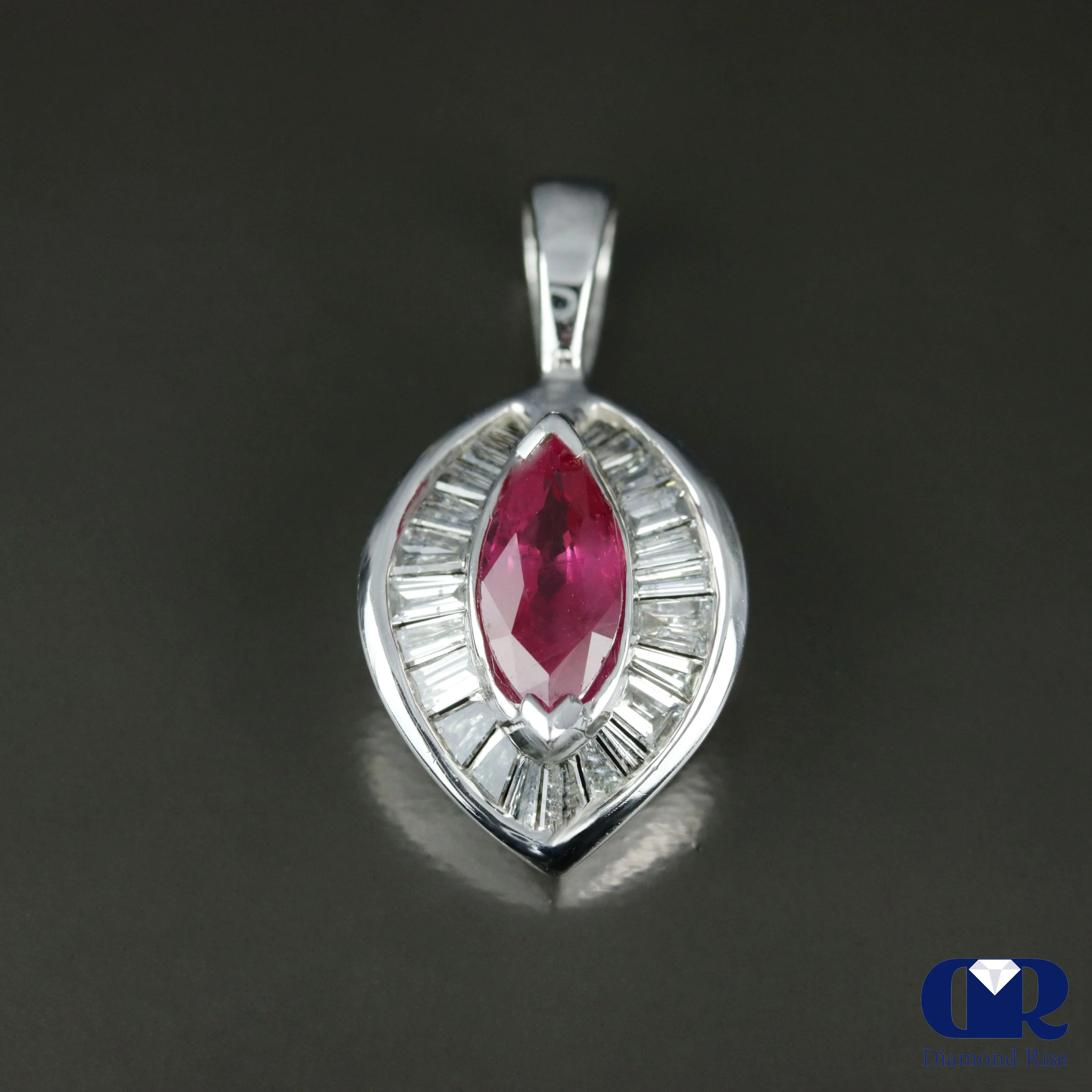 1.30 Ct Ruby & Diamond Pendant Necklace 14K White Gold With Chain