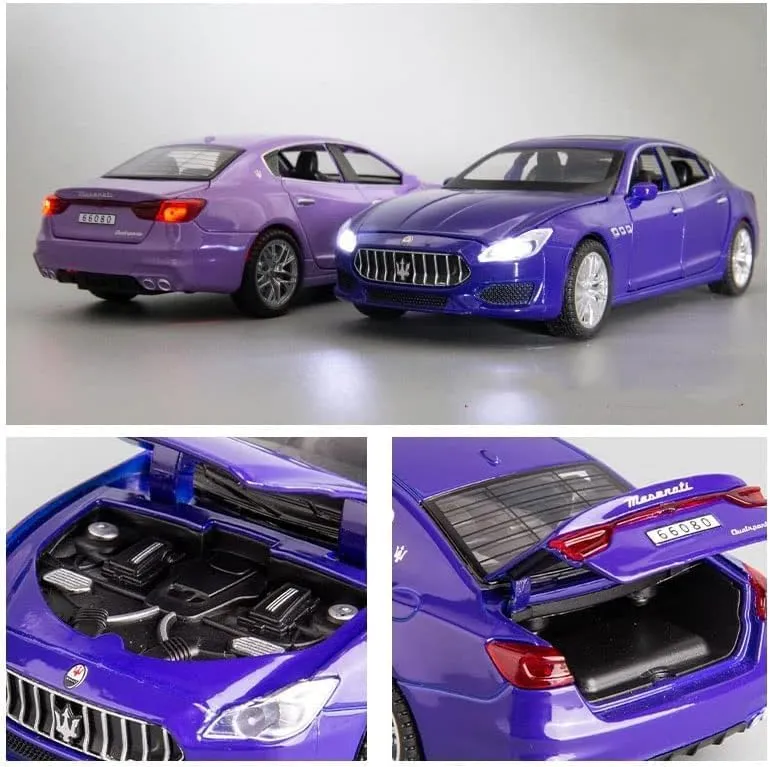 1:32 DIECAST MODEL ALLOY MASERATI QUATTROPORTE METAL PULL BACK CAR WITH SOUND LIGHT, OPENABLE DOORS, TOY VEHICLES FOR KIDS GIFT【COLORS AS PER STOCK】