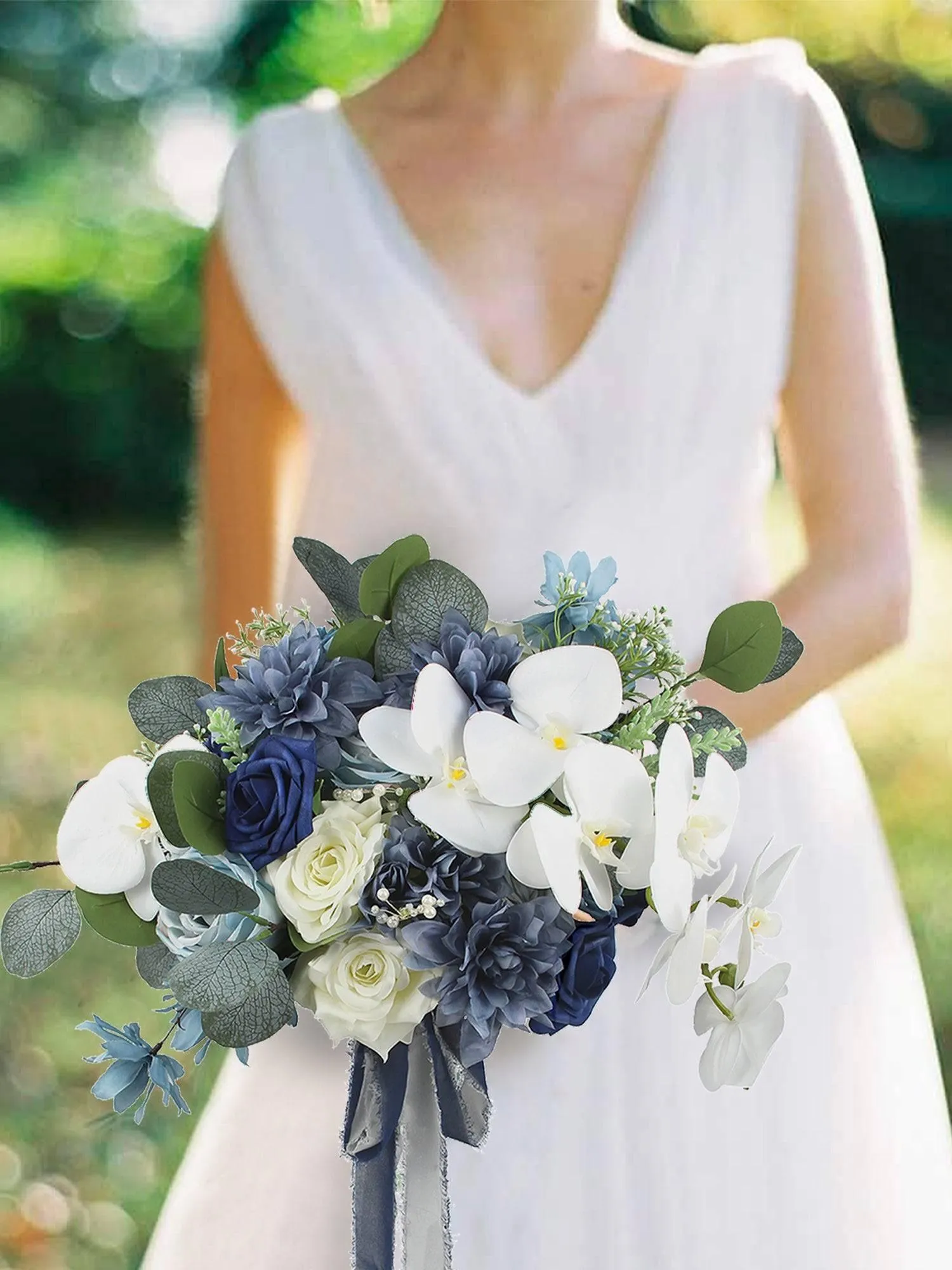 13.5 inch wide Navy Blue Bridal Bouquet