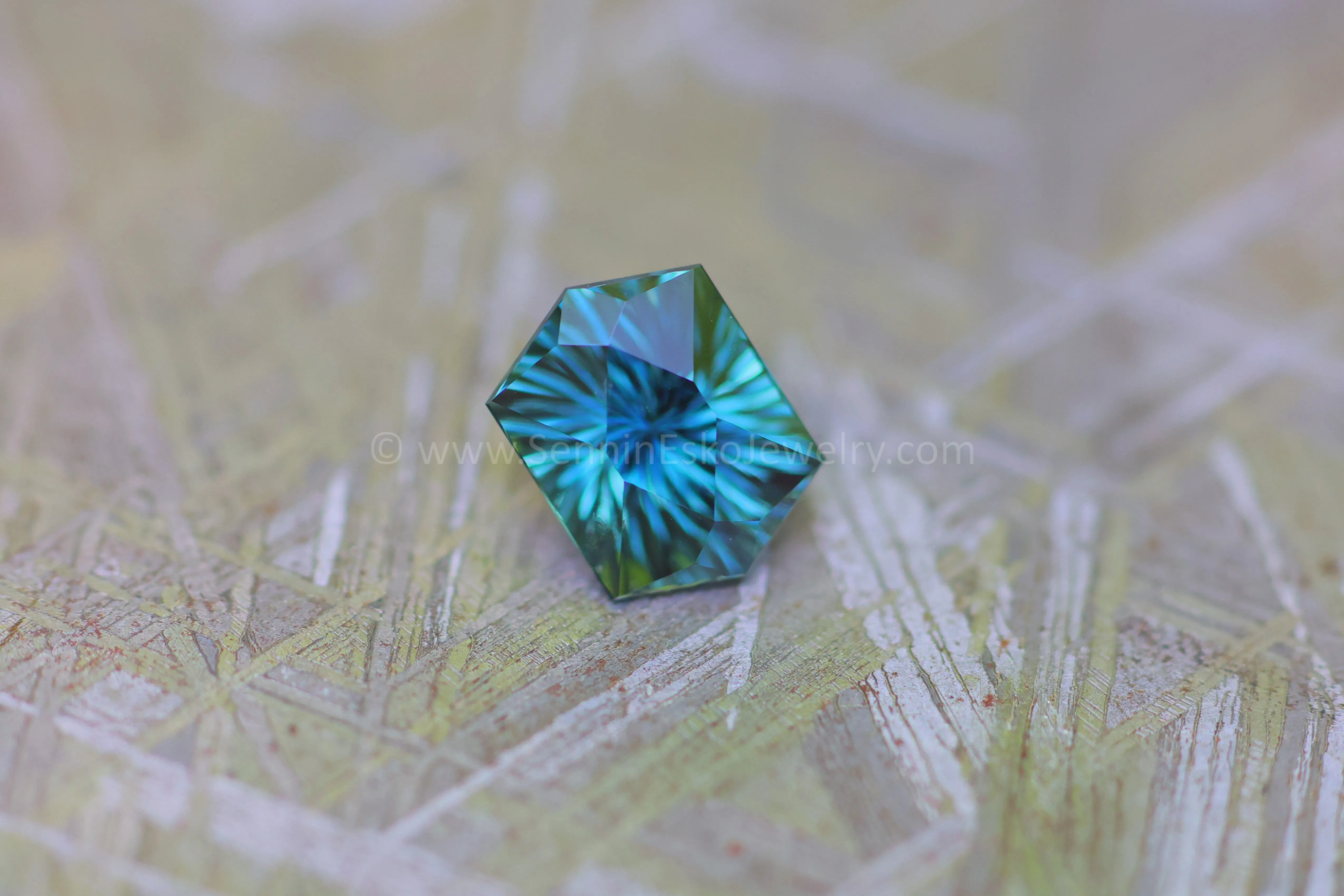 1.37 Carat Blue & Green Sapphire Hexagon - 7.3x5.5mm, Fantasy Cut