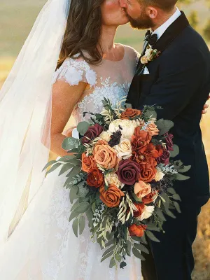 13.7 inch wide Terracotta Cascading Bridal Bouquet