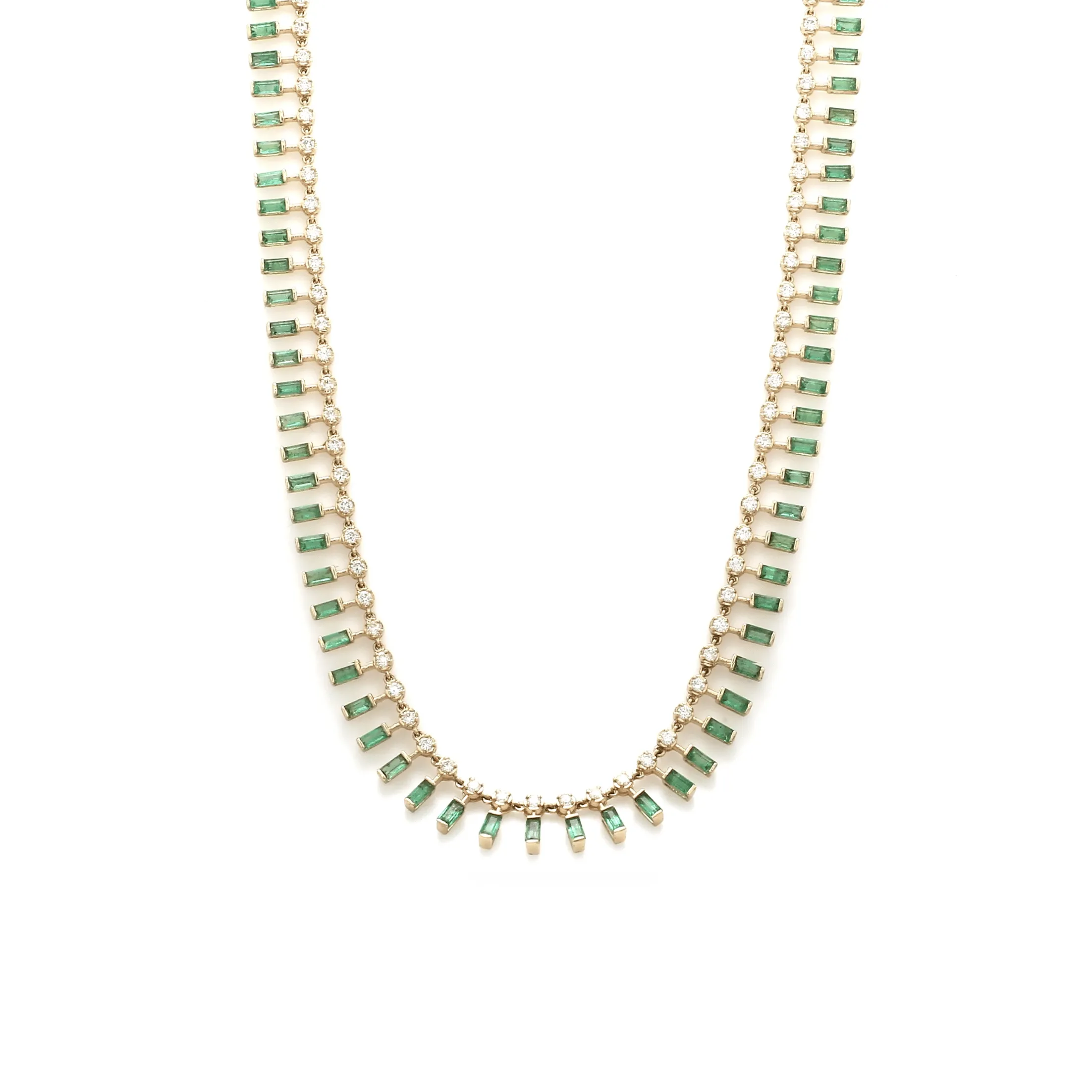 14 & 18K Diamond & Emerald Baguette Dot-Dash Necklace, Medium