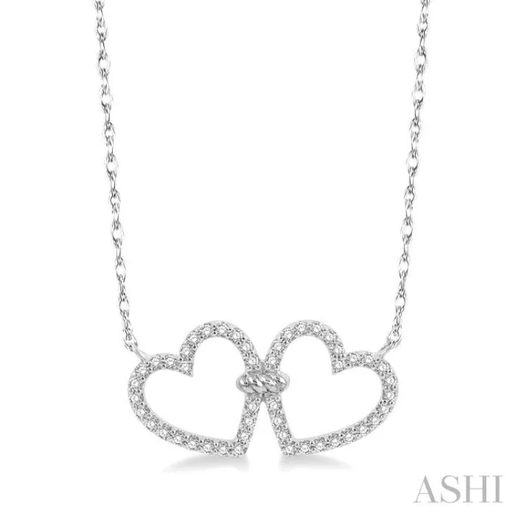 1/4 ctw Coupled Twin Heart Round Cut Diamond Necklace in 10K White Gold