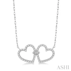 1/4 ctw Coupled Twin Heart Round Cut Diamond Necklace in 10K White Gold