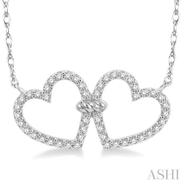 1/4 ctw Coupled Twin Heart Round Cut Diamond Necklace in 10K White Gold