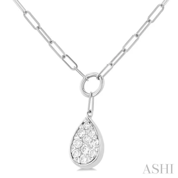 1/4 ctw Lovebright Pear Shape Round Cut Diamond Paper Clip Necklace in 14K White Gold