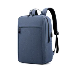 14 inch Business Computer Shoulders Backpack Travel Wear-Resistant Leisure Bag with External USB Port(Navy Blue)