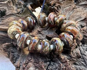 14 Multicolor Brown Swirl Lampwork Beads Set SRA