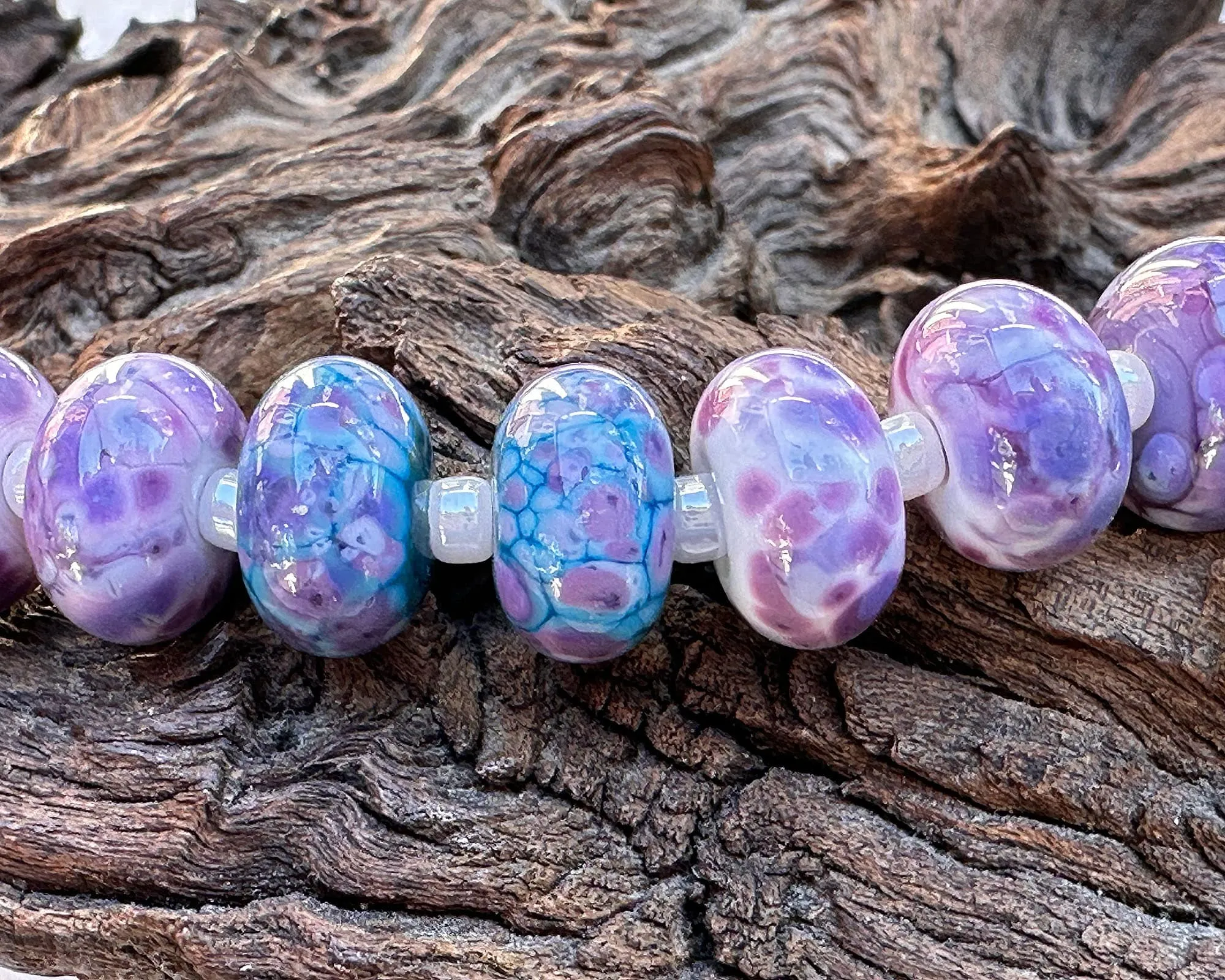 14 Vibrant Purple Mosaic Lampwork Beads Set SRA