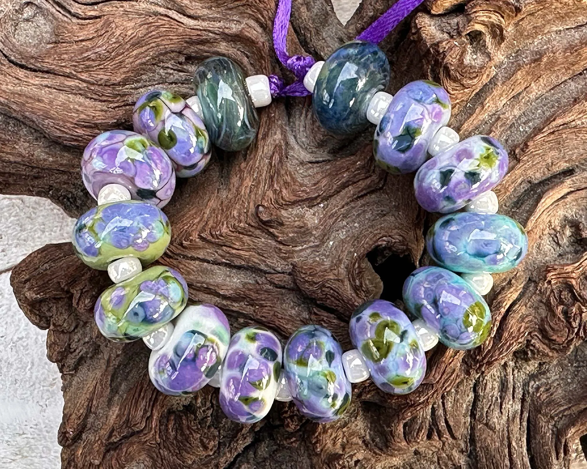 14 Wisteria Purple Lampwork Beads Set SRA