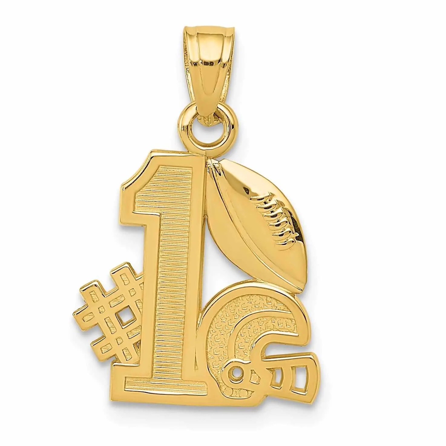 14 Yellow Gold #1 Football Helmet Charm Pendant