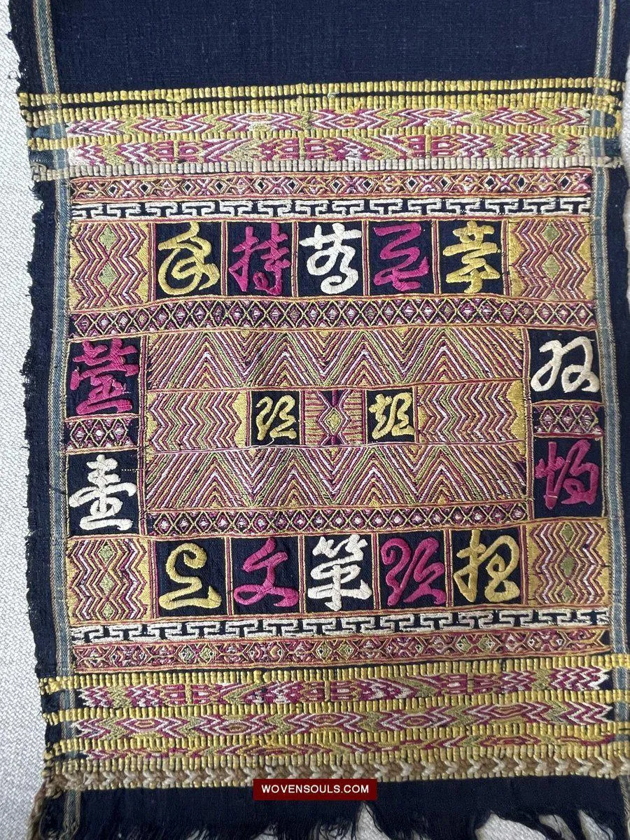 1489 Old Chinese Ethnic Minority Head wrap turban w Inscription