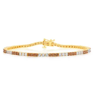 14ct Gold Plated Sterling Silver 19cm Bracelet with 1/4 Carat of White and Australian Champagne Diamonds