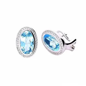 14ct White gold blue topaz and 0.35ct diamond stud earrings