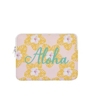 *14in Monstera and Hibiscus Aloha Laptop Case