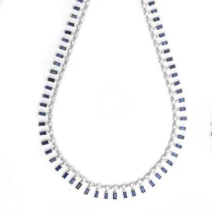 14K & 18K Gold Diamond & Blue Sapphire Baguette Necklace