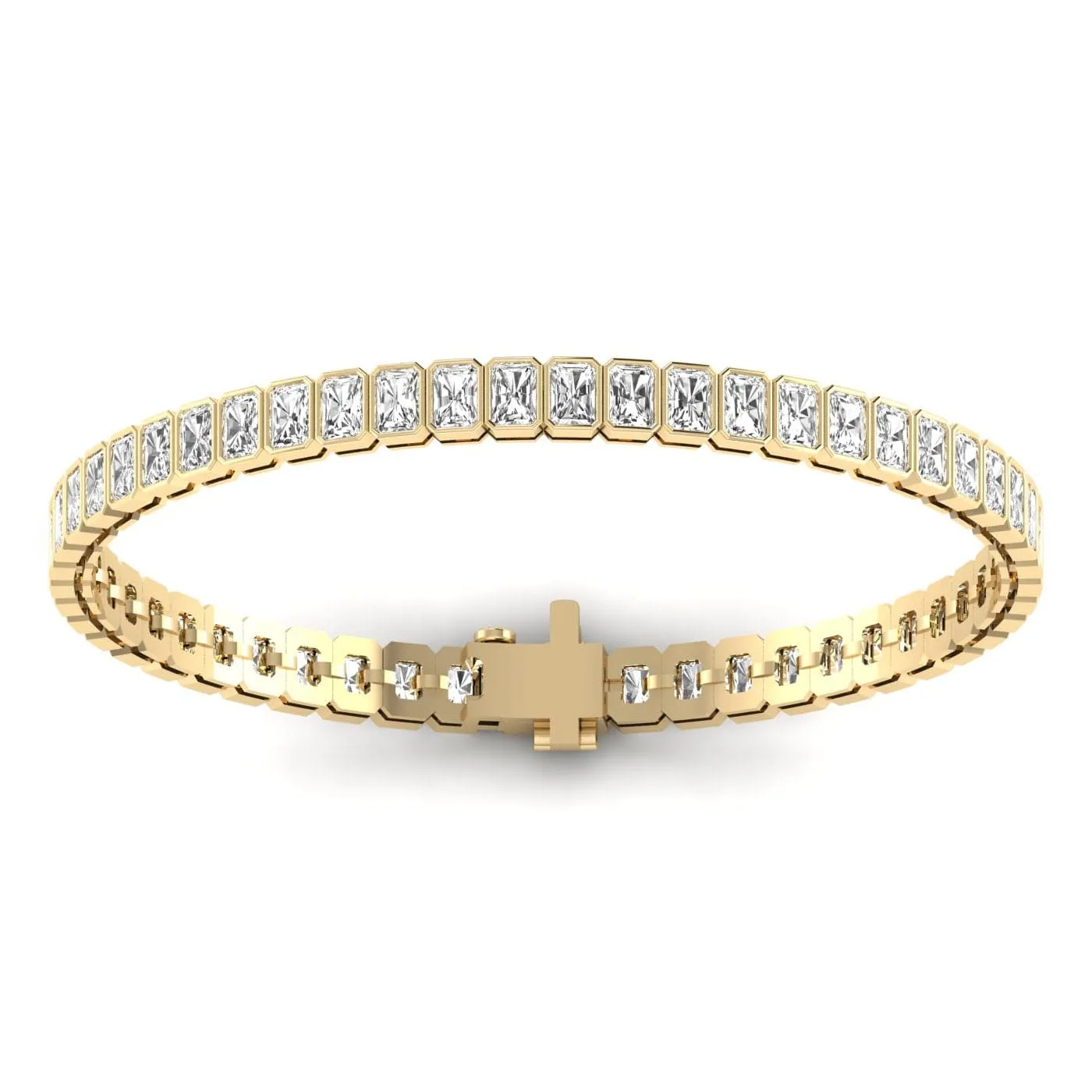 14K and 18K Gold and Radiant Cut Diamond 7-8 ct Tennis Bracelet Bezel Set, Lab Grown