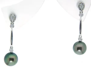 14k Black Pearl & Diamond Earrings