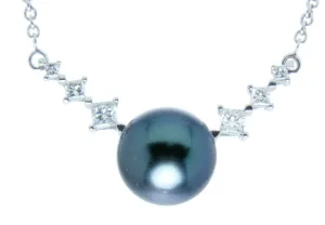 14k Black Pearl & Diamond Necklace