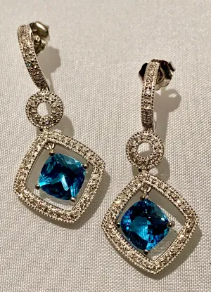 14K BLUE TOPAZ AND DIAMOND EARRINGS