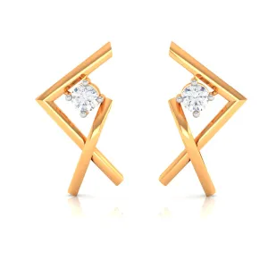 14k Criss-cross Gold Earrings With American Diamonds