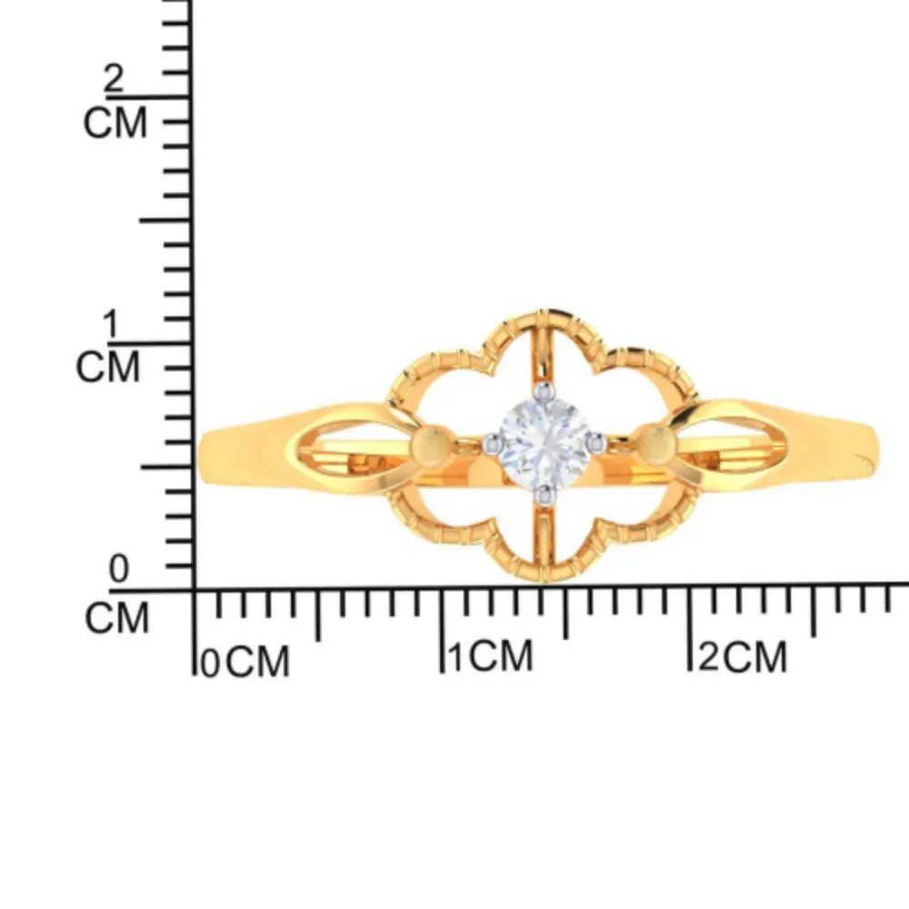 14k Floral Design Gold Ring With American Diamond