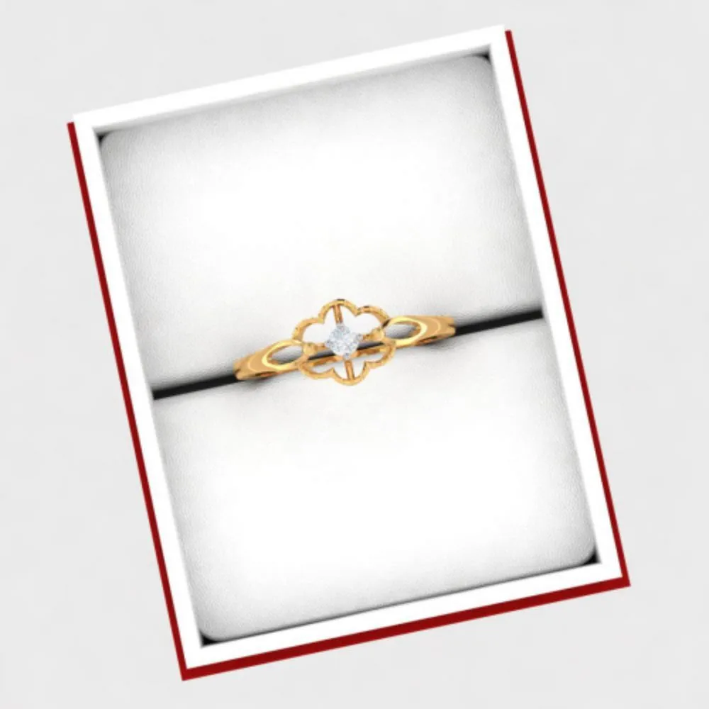 14k Floral Design Gold Ring With American Diamond