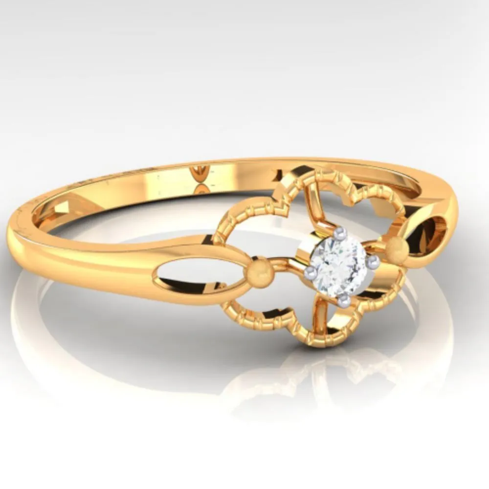 14k Floral Design Gold Ring With American Diamond