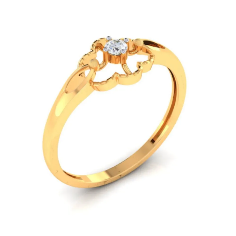 14k Floral Design Gold Ring With American Diamond