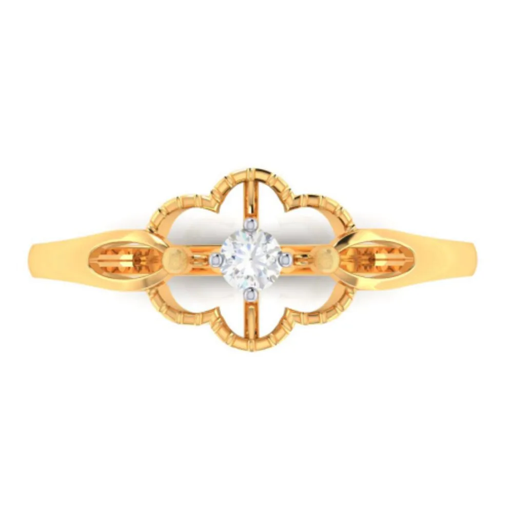 14k Floral Design Gold Ring With American Diamond