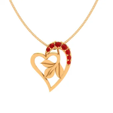 14k Floral Motif Heart Themed Modern Design Gold Pendant