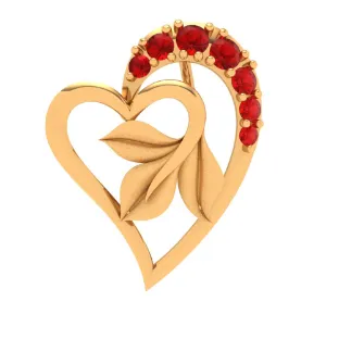 14k Floral Motif Heart Themed Modern Design Gold Pendant