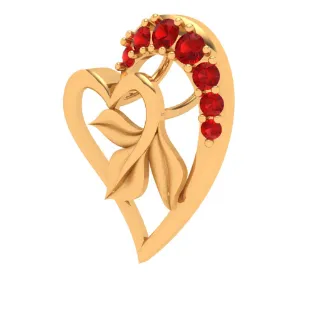 14k Floral Motif Heart Themed Modern Design Gold Pendant