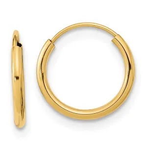 14k Gold 1 MM Wide 12 MM Endless Hoop Earrings