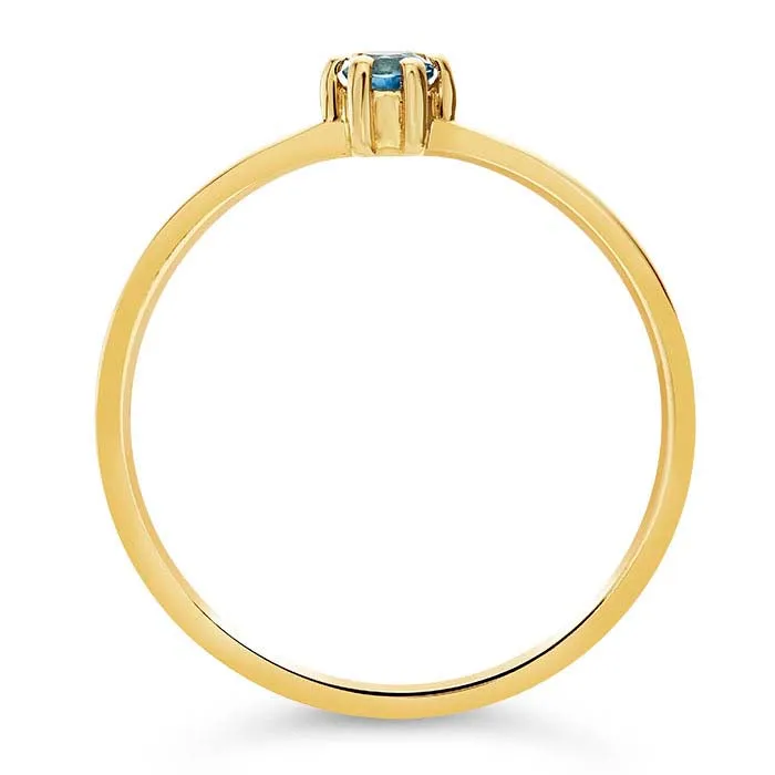 14K Gold 3mm Round Blue Topaz-Set Ring