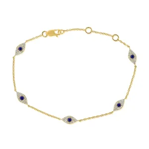 14k Gold & Diamond Evil Eye Bracelet - 0.30ct