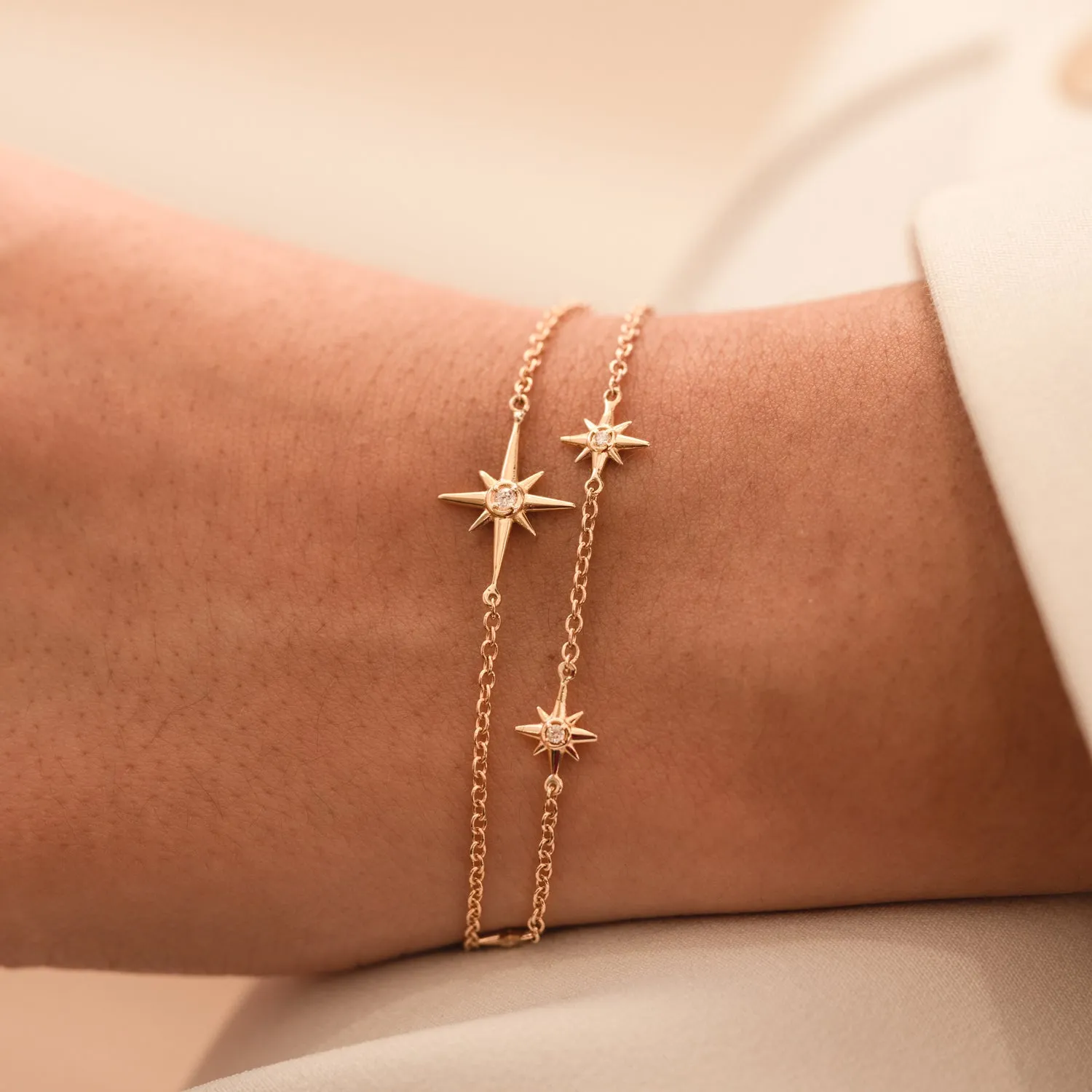 14k Gold & Diamond Single North Star Bracelet