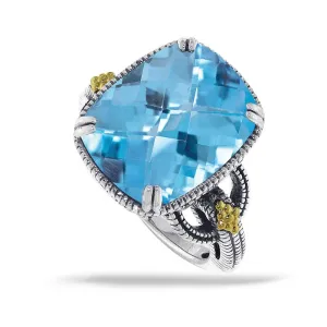 14K Gold And 925 Sterling Silver Ring In Blue Topaz (145NR5979TBT)