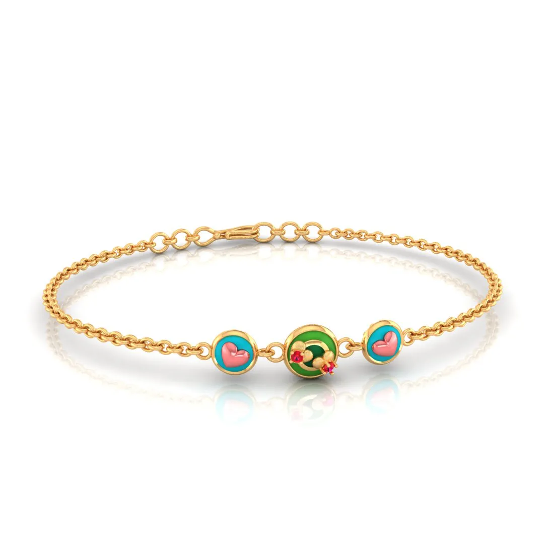 14k Gold Bracelet With Unique 3 Heart-shaped Designs