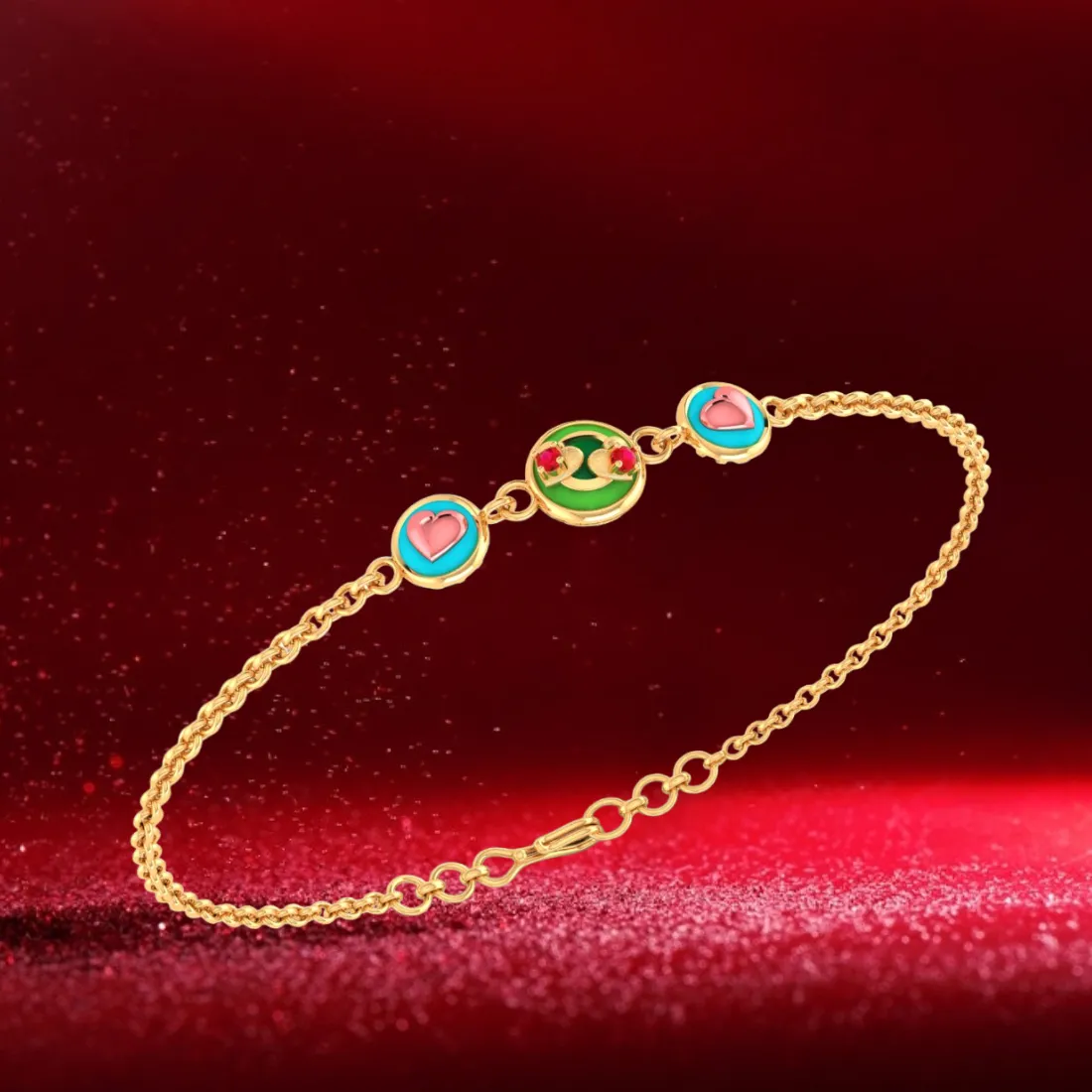 14k Gold Bracelet With Unique 3 Heart-shaped Designs